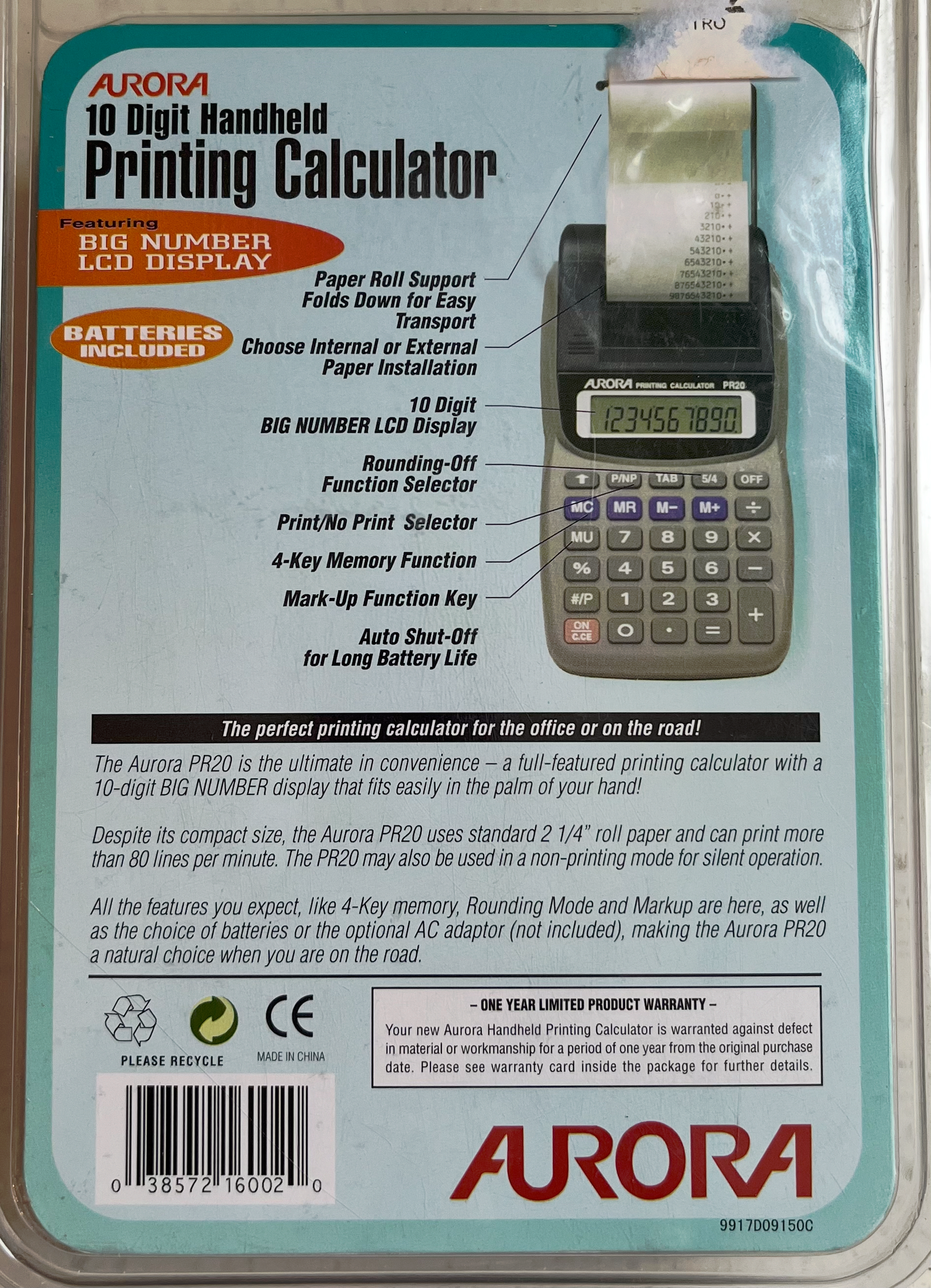 AURORA Calculatrice à ruban (PR20)