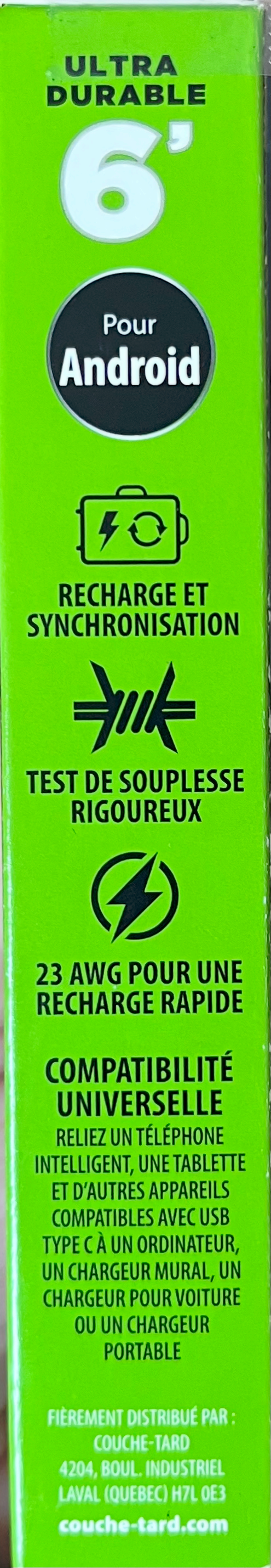 CT TEK Câble charge 6' USB USB-C (Noir)
