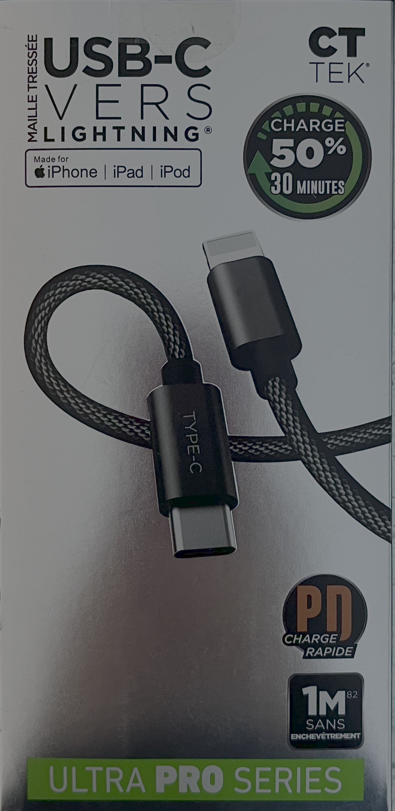 CT TEK 6' USB-C Lightning charging cable