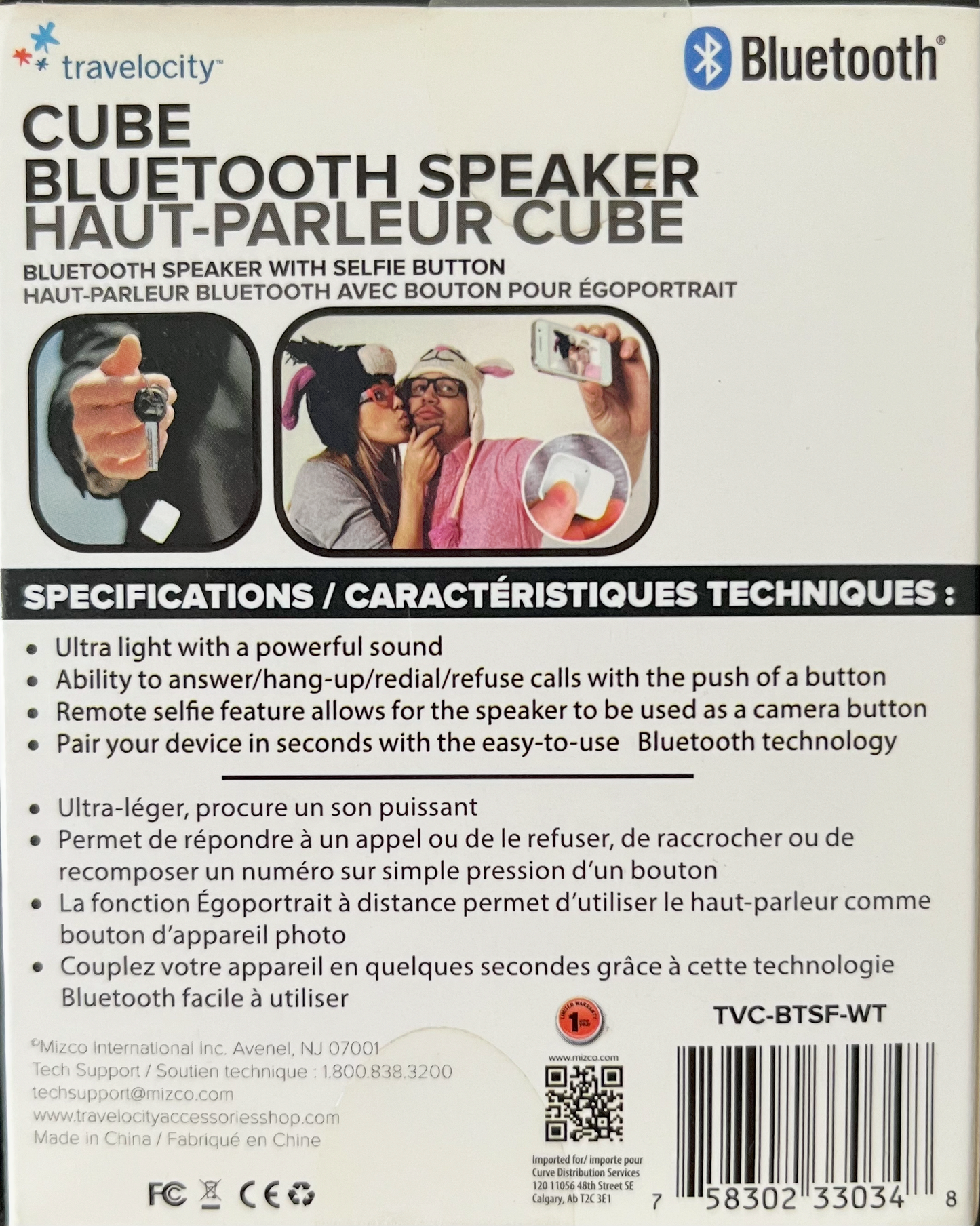 Travelocity Haut-parleur Cube Bluetooth (TVC-BTSF-WT)