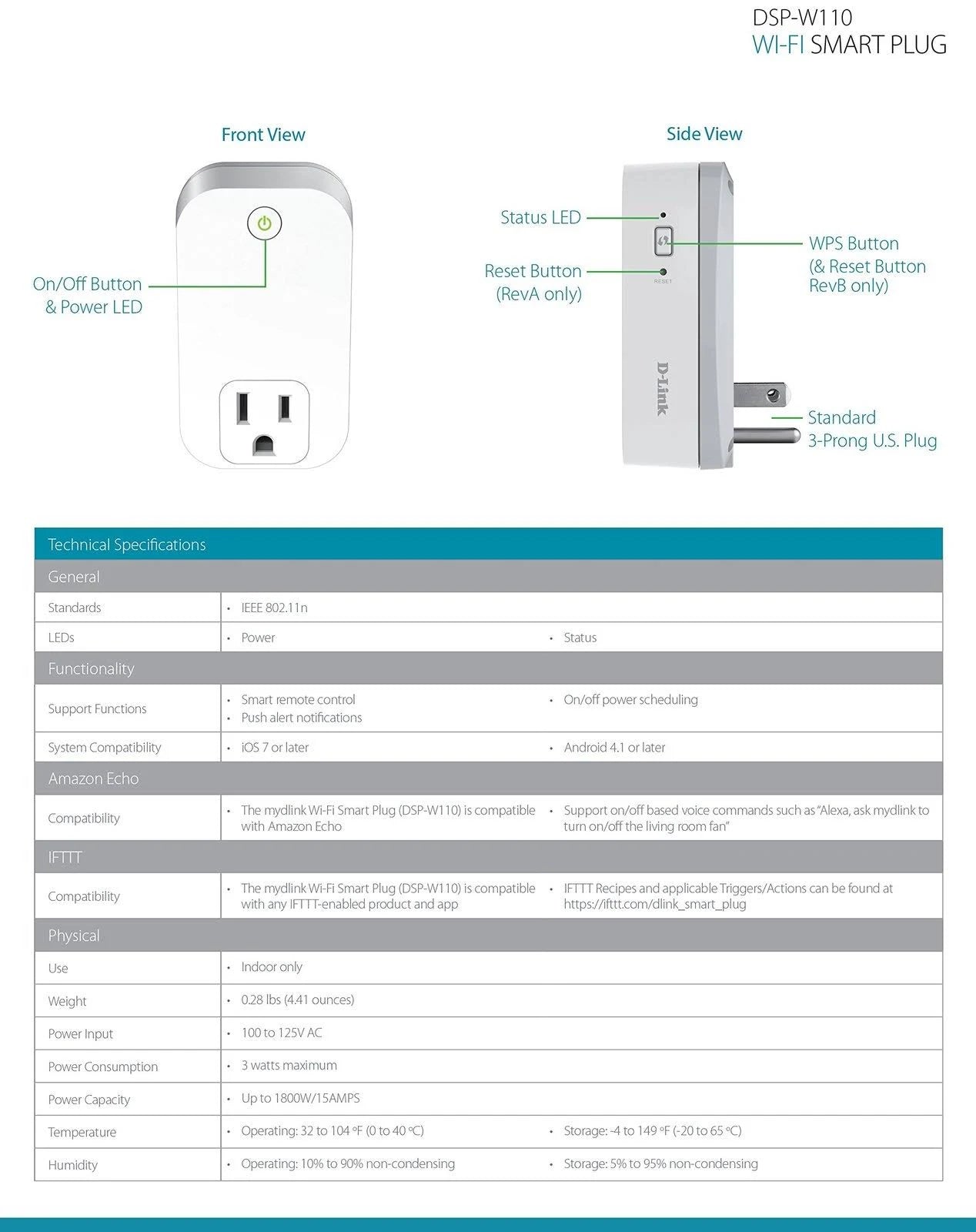 D-Link mydlink Wi-Fi Smart Plug (DSP-W110)