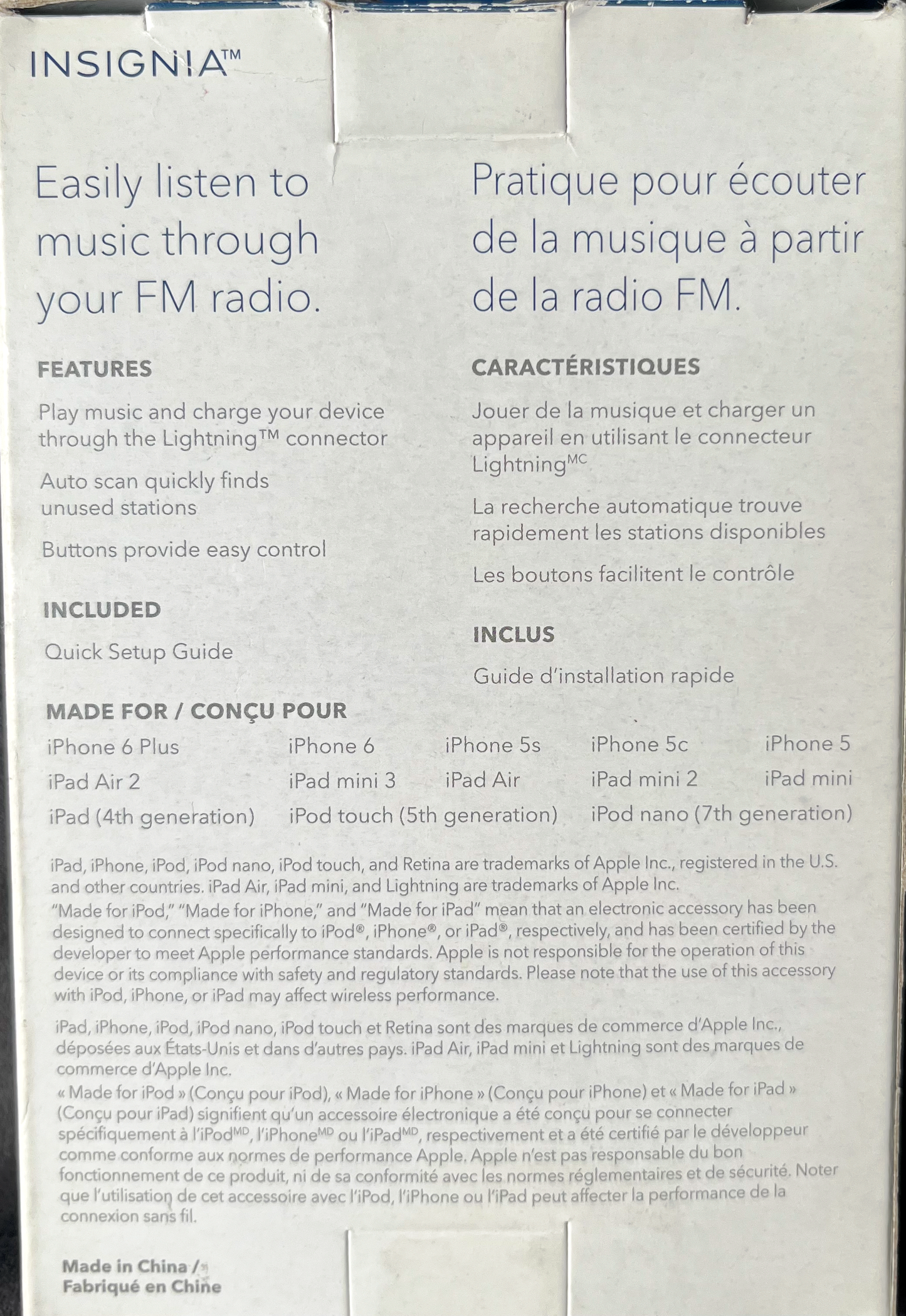 INSIGNA Émetteur FM Universel Lightning (NS-MA5FMT-C)