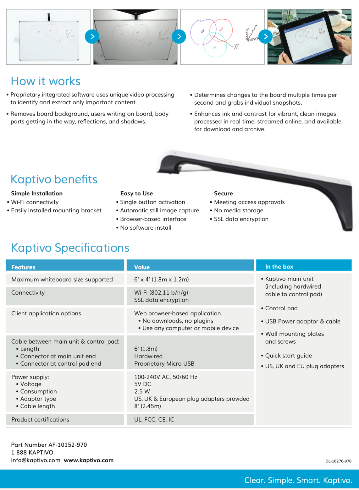 Kaptivo Caméra intelligente pour tableau blanc (AF-10152-970-A)