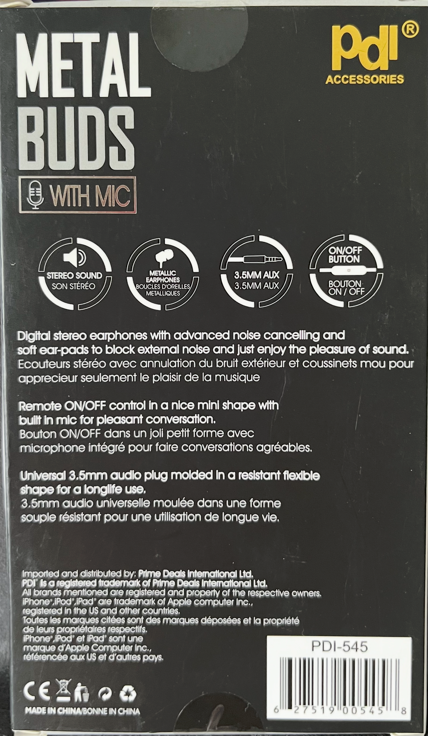 Pdi Metal Buds Écouteurs Stéréo filaire (PDI-545)