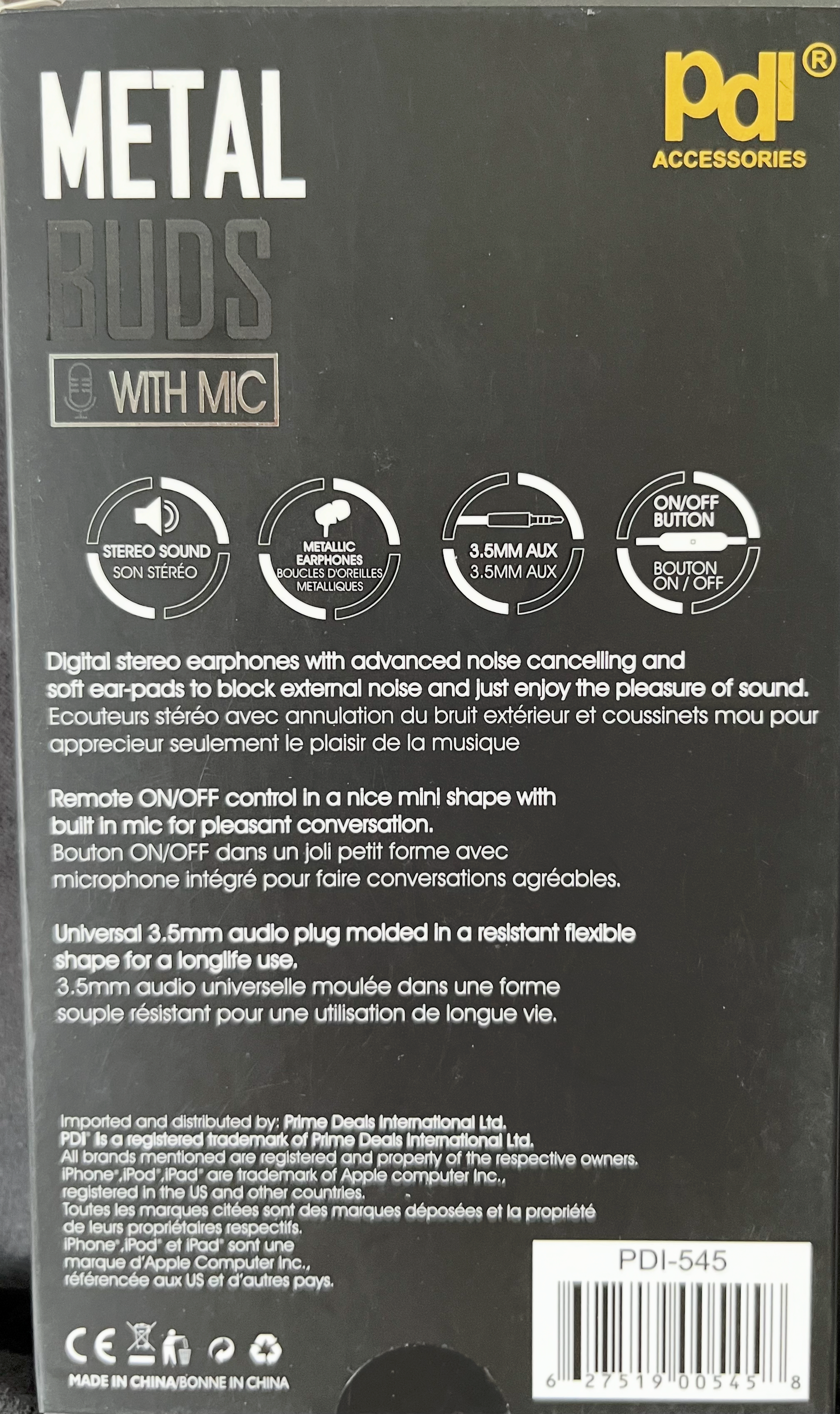 Pdi Metal Buds Écouteurs Stéréo filaire (PDI-545)