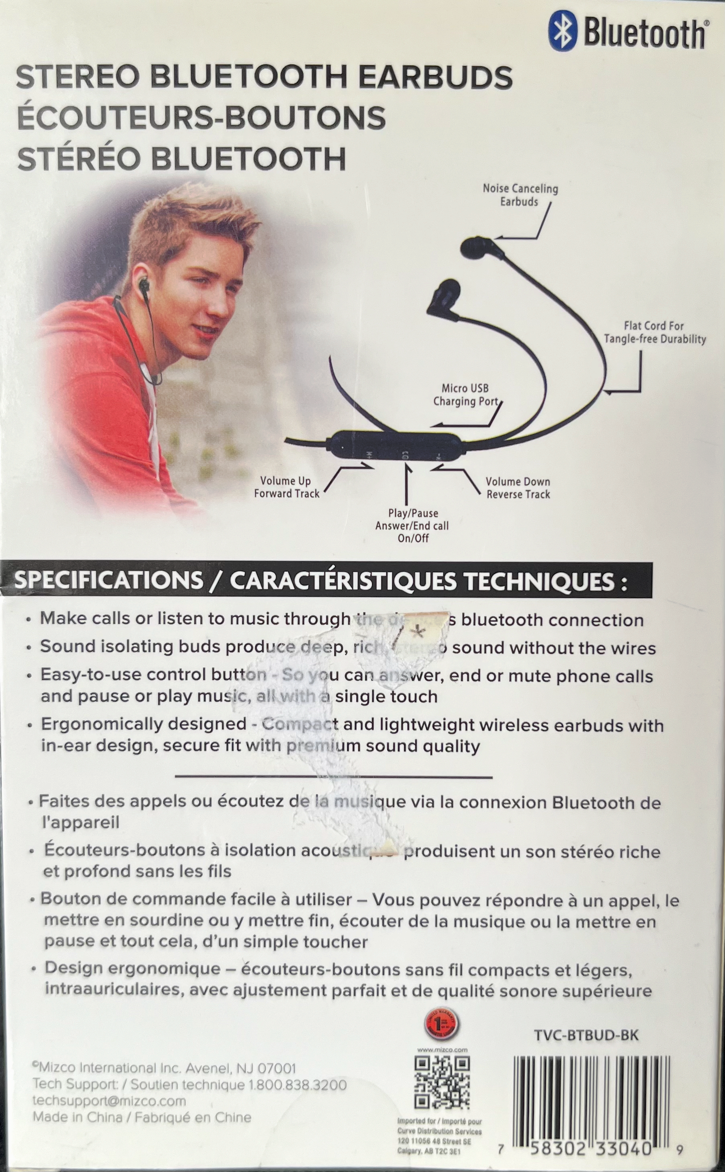 Travelocity Écouteurs Stéréo Bluetooth (TVC-BTBUD-BK)