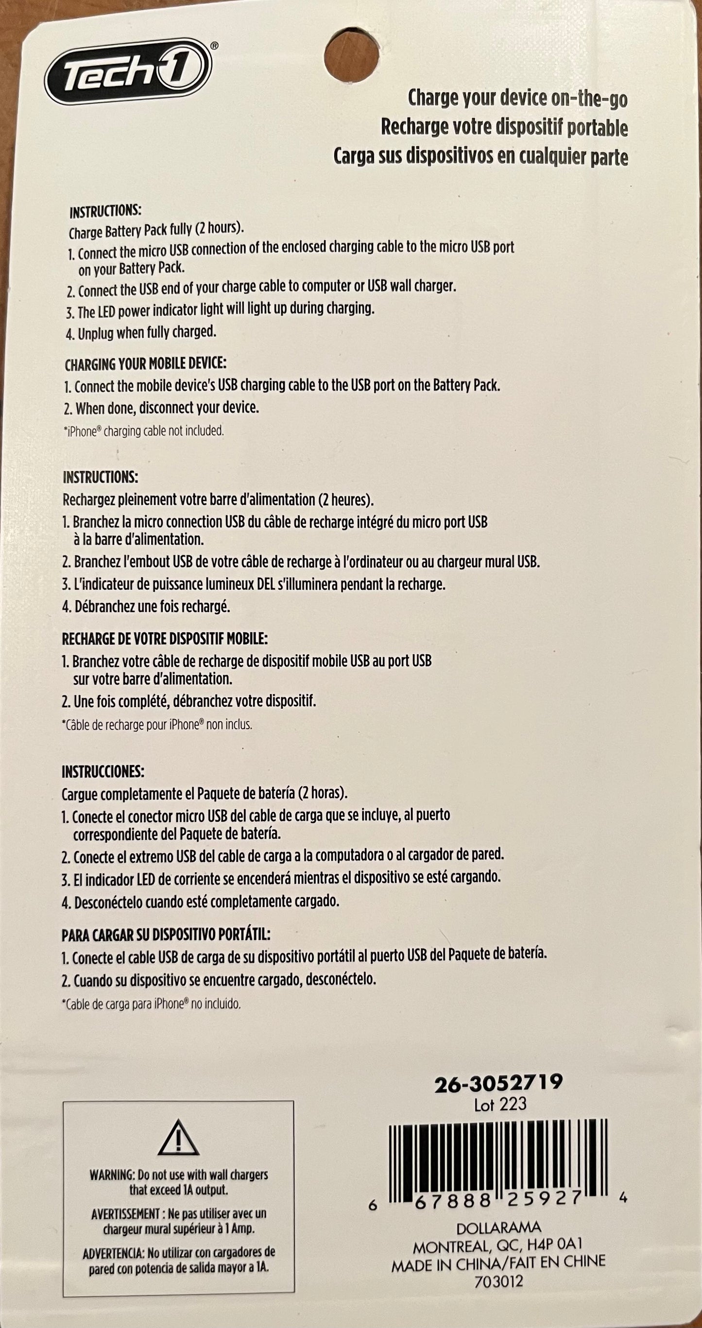 Tech1 Batterie portative