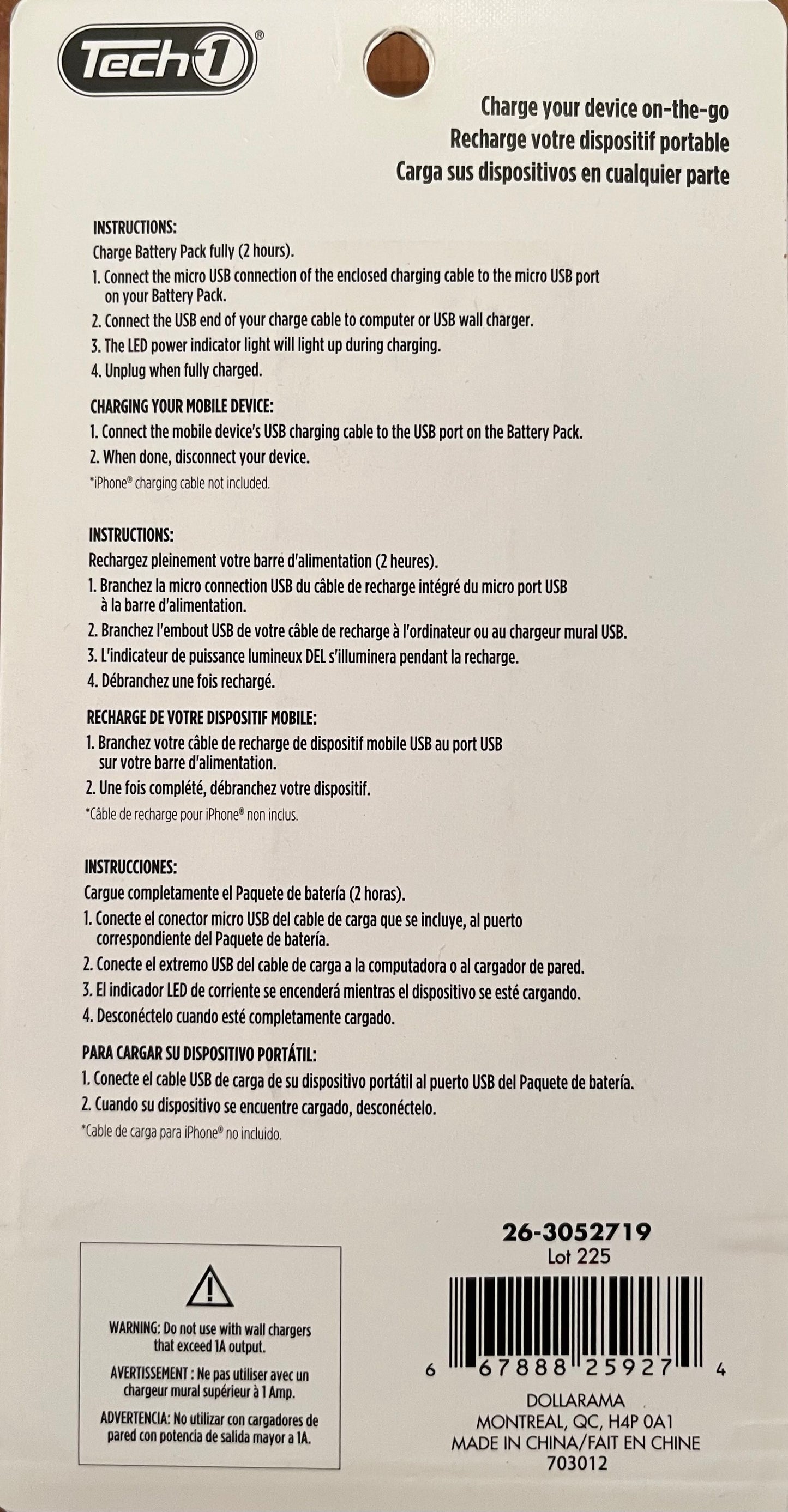 Tech1 Batterie portative