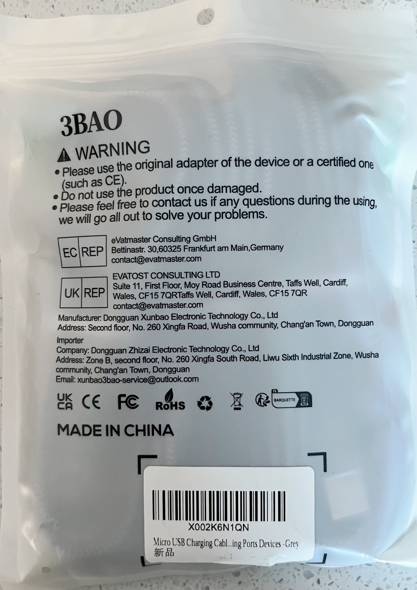 3BAO Lot de 4 Câbles charge USB Micro USB-A