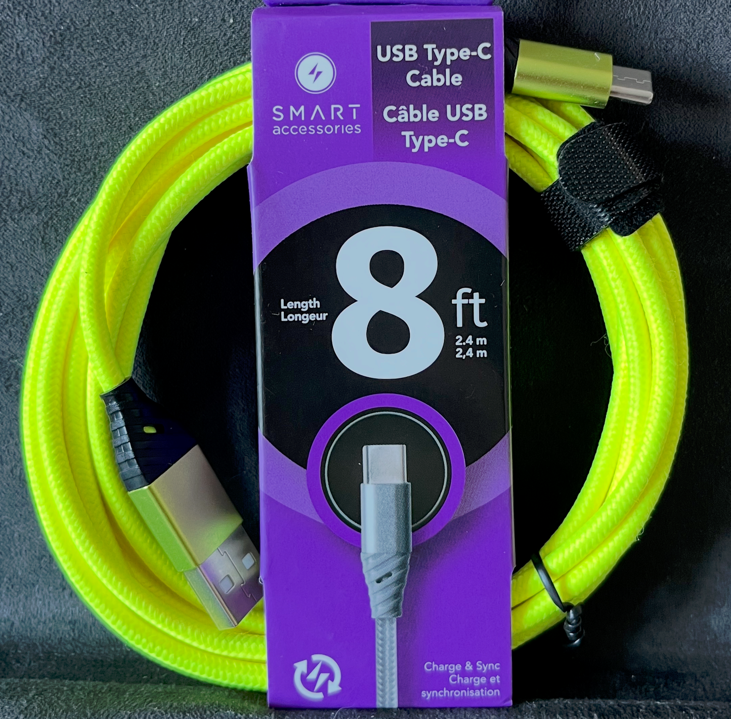 SMART Câble charge 8' USB USB-C (Jaune Fluo)