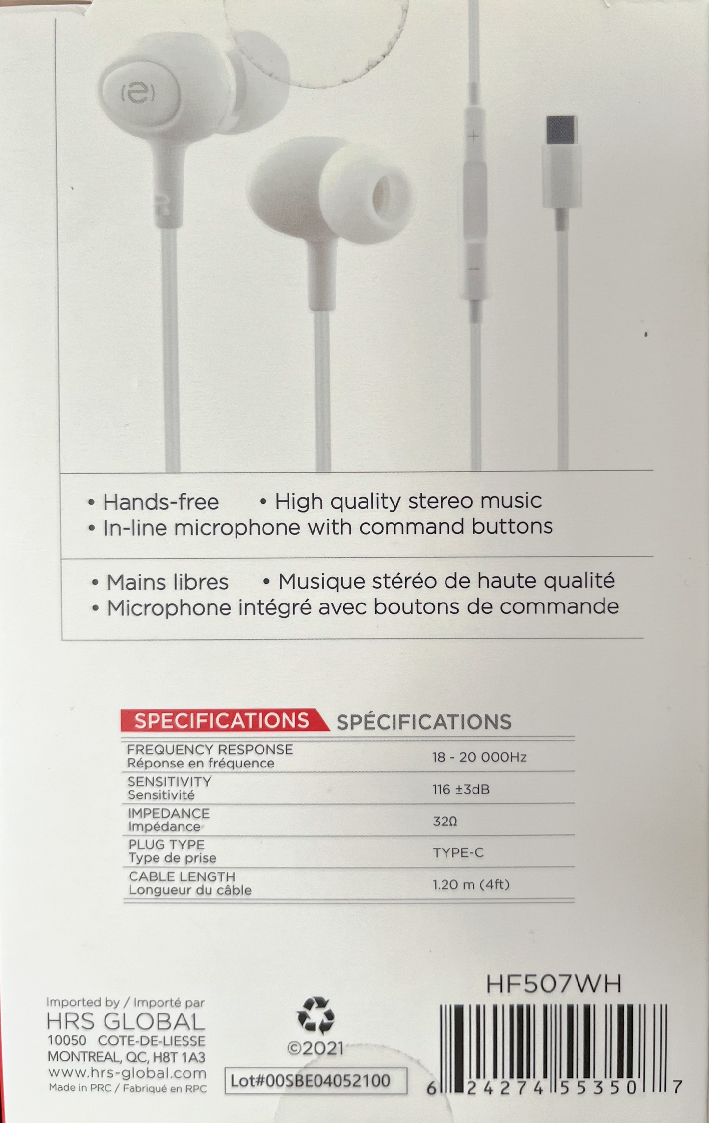 Escape Écouteurs Prise "C" filaire (HF507WH)