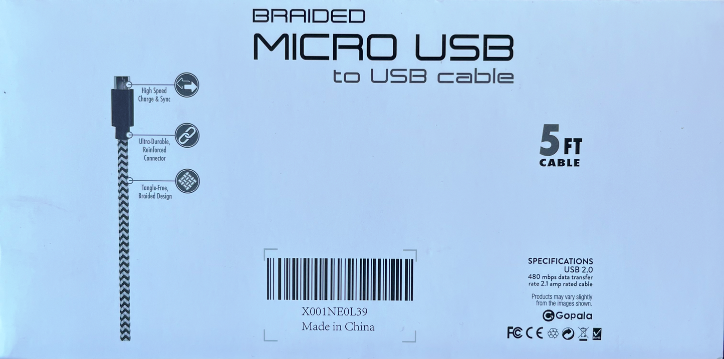 Gopala Lot de 5 Câbles charge USB Micro USB-A