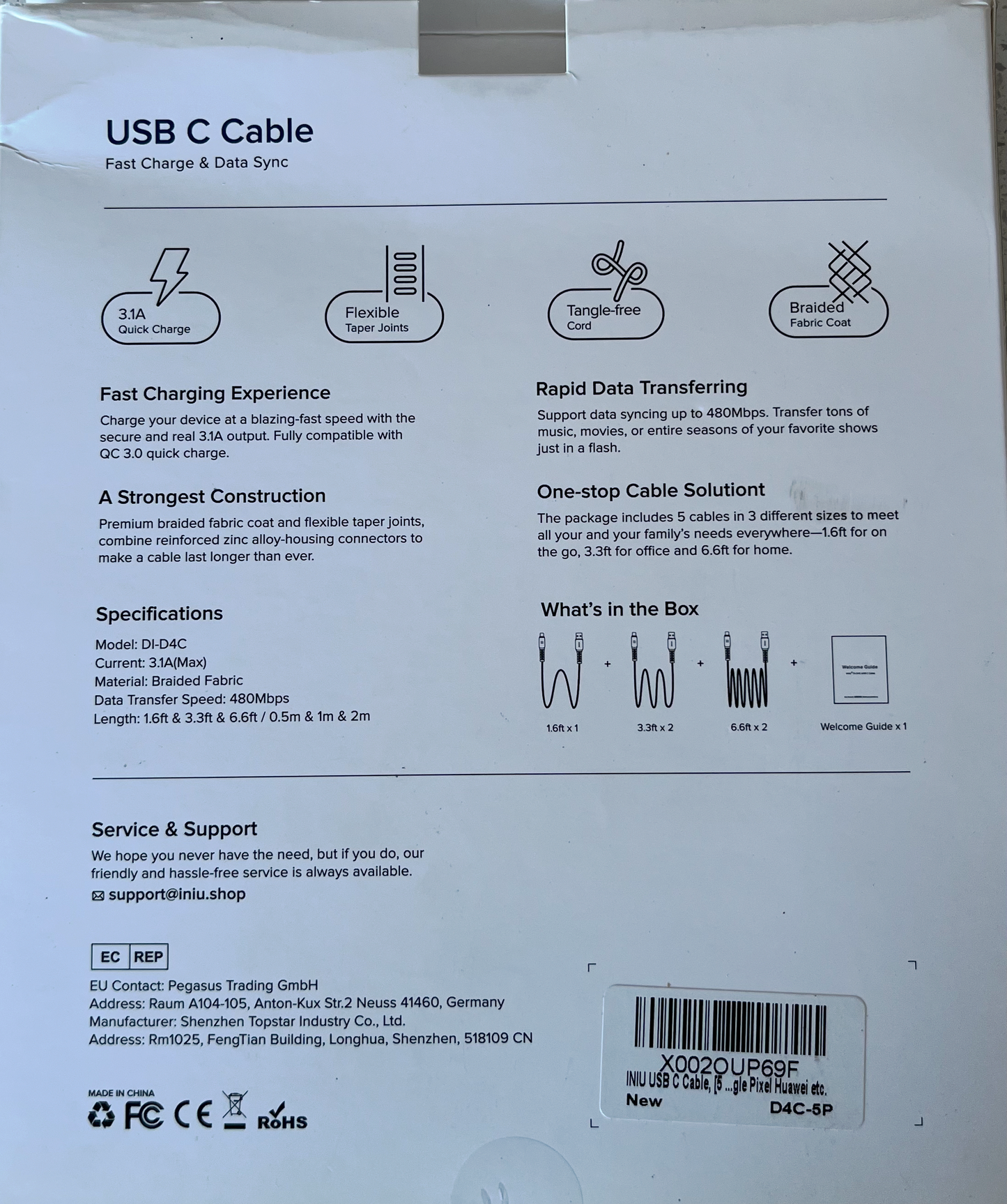 INIU Lot de 2 Câbles charge USB-C USB-C