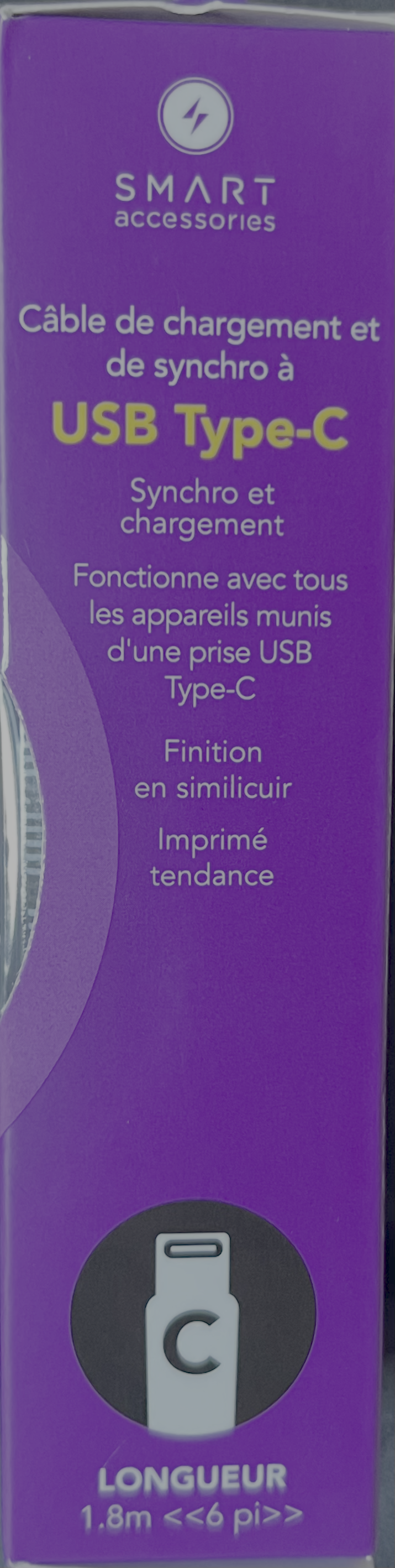 SMART Câble charge 6' USB USB-C (Gris zebré)