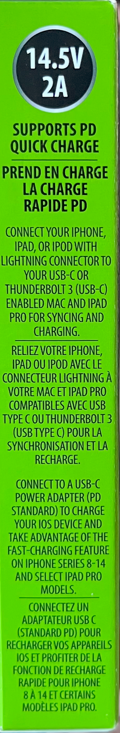 CT TEK 6' USB-C Lightning Charging Cable (White)
