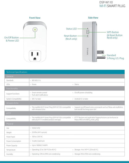 D-Link mydlink Wi-Fi Smart Plug (DSP-W110)
